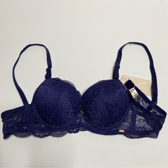 NWT Shekini Push Up Lace Underwire Balconette Bra Blue 36B - Picture 4 of 8